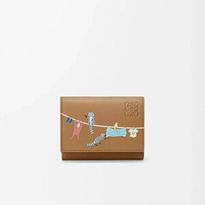 Loewe Raccoon Calfskin Trifold Wallet Brown